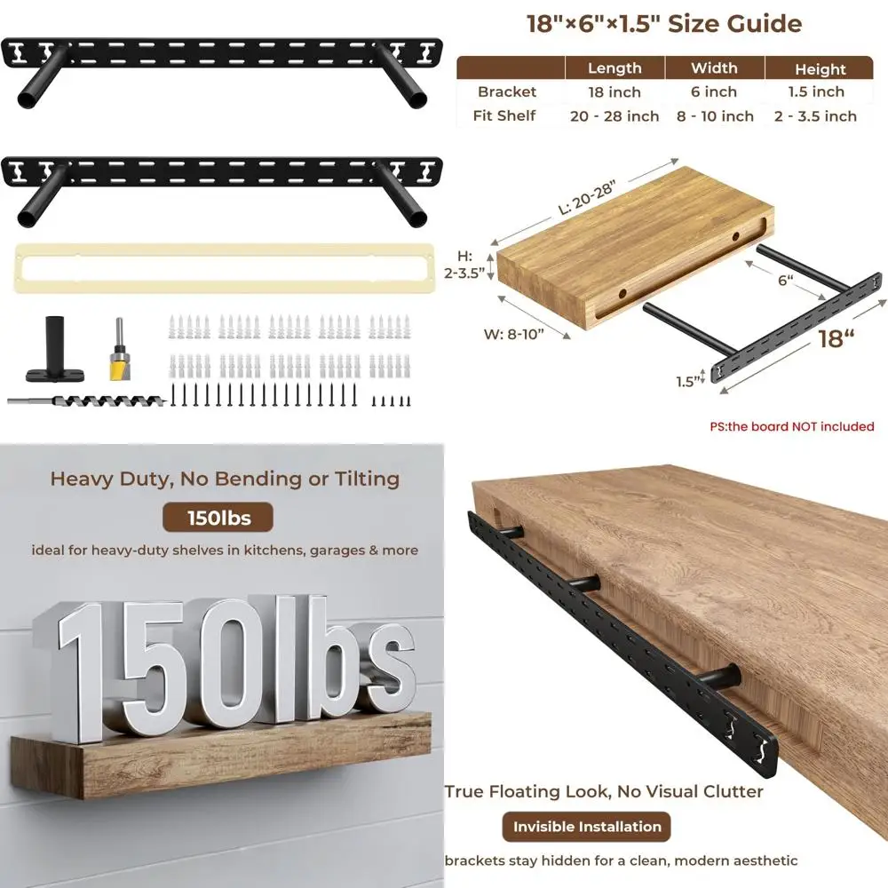

Сверхмощные черные плавающие кронштейны для полок для стены, декоративное скрытое монтажное оборудование, опора для камина