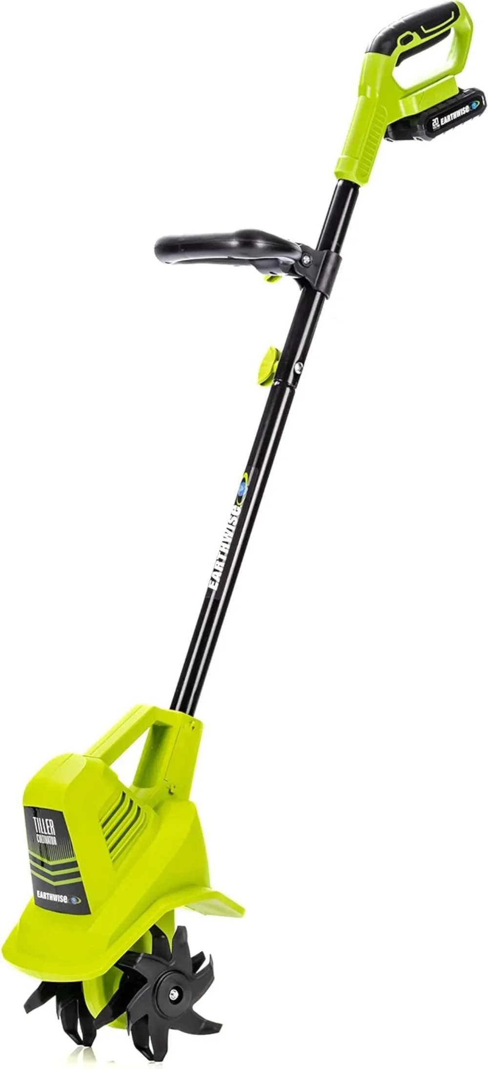 20-Volt 7.5-Inch Cordless Electric Garden Tiller Cultivator, (2AH Battery & Fast Charger Included), Green