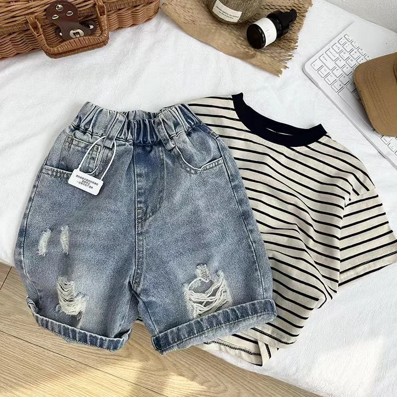 Children Ripped Jeans Spring Autumn Boys Girls Denim Jeans Korean Fashion Kids Trousers Toddler Casual Loose Pants 2024 New 2-8Y