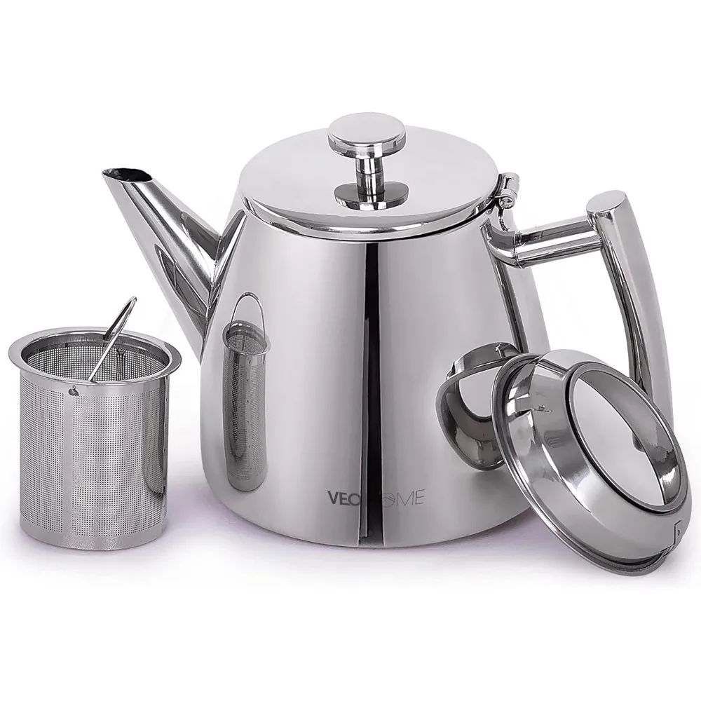 

Stainless Steel Tea Pot with Infuser, Double Wall Insulation Keeps Tea Warm, 1 Liter Capacity
