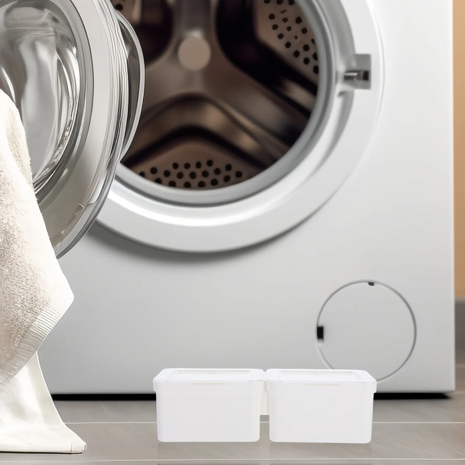 

Compact Laundry Pod Holder Clear Lid Dual Compartment Design Space Saving Storage Container for Laundry Room Dryer Sheet Holder