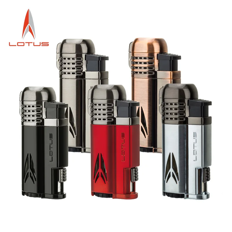 Portable Four Flame Direct Charge Cigar Lighter with Metal Body and Cigar Diamond Outdoor Windproof High End Exquisite Lighter