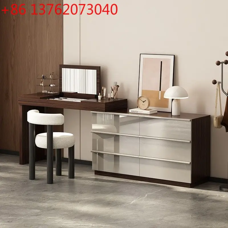 All solid wood dressing table mirror clamshell master bedroom wedding room drawer integrated telescopic dressing table