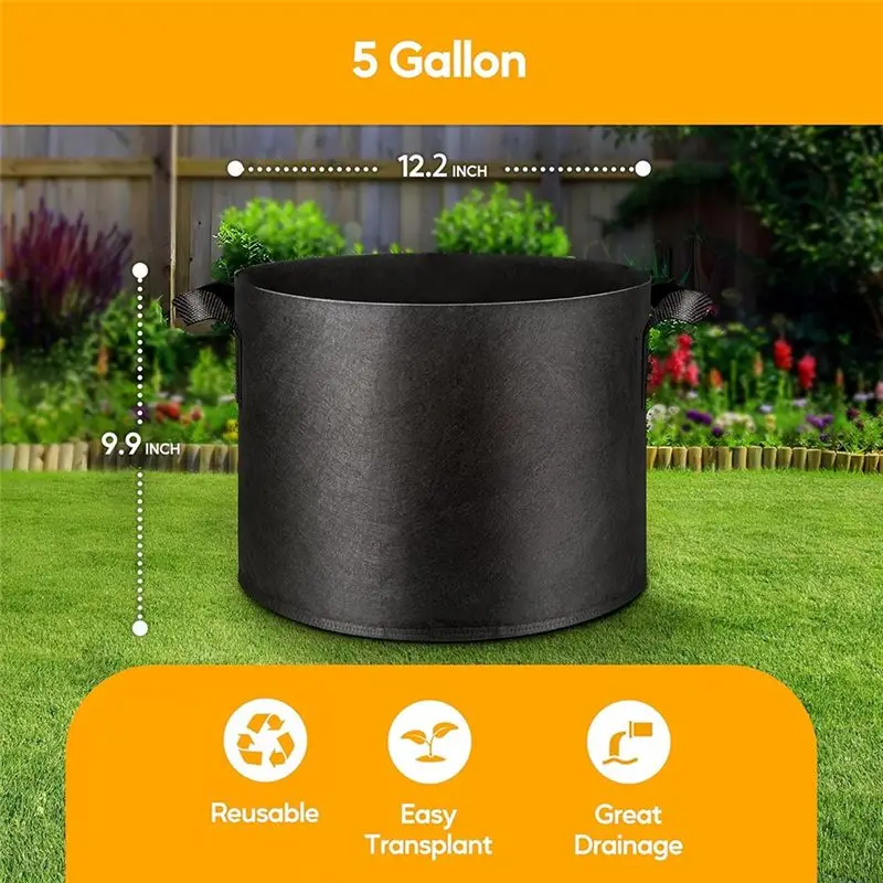 PZHI 12PCS 5 Gallon for Grow Bags Nonwoven Fabric Aeration Planter Pots with Handles for Tomato Potato Gardening