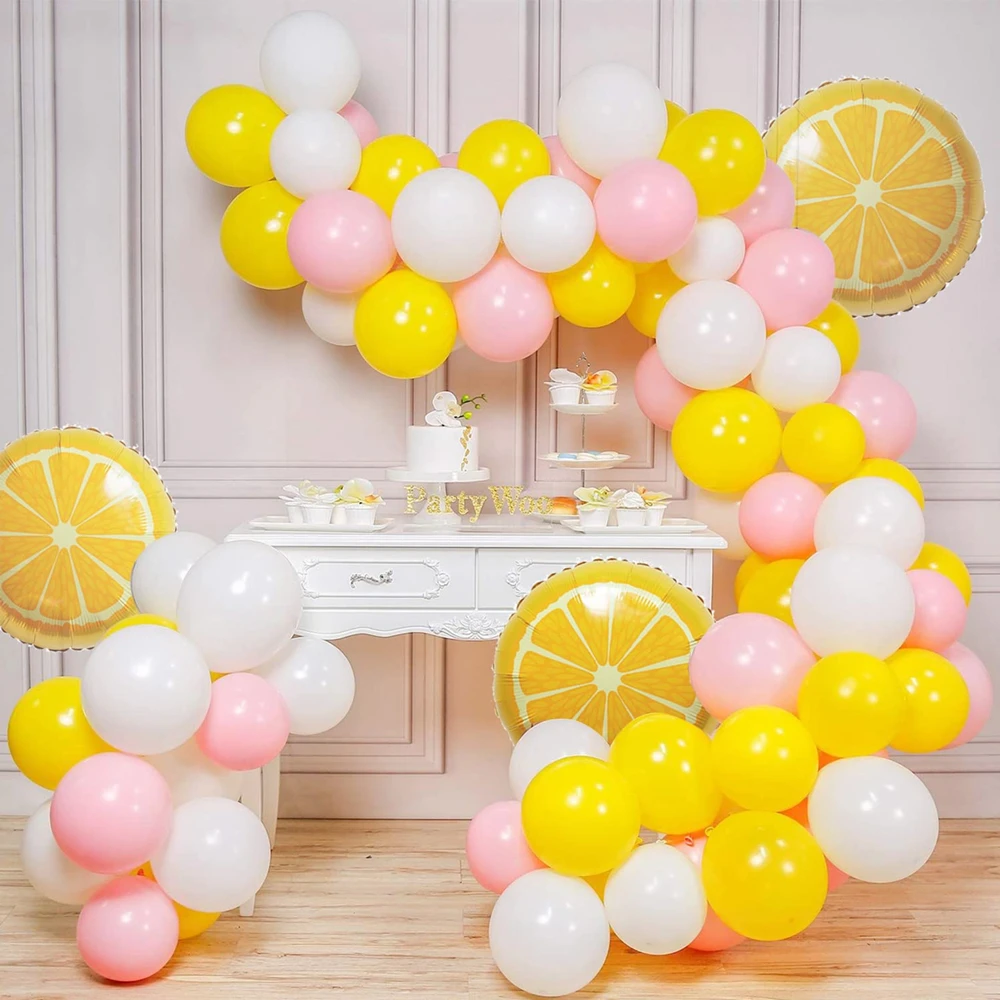 

103pcs Lemon Foil Mylar Balloon Pastel Yellow Pink Latex Balloon Garland Arch Kit for Wedding Birthday Lemonade Party Decoration