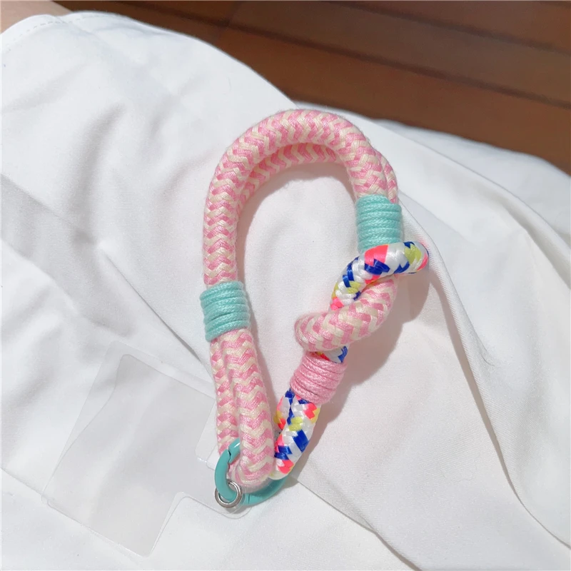Korean Cute Colorful Braided Rope Phone Chain Pendant Charm Strap Cord Keychain For iPhone 16 15 Lanyard Bag Girl Hanging Rope