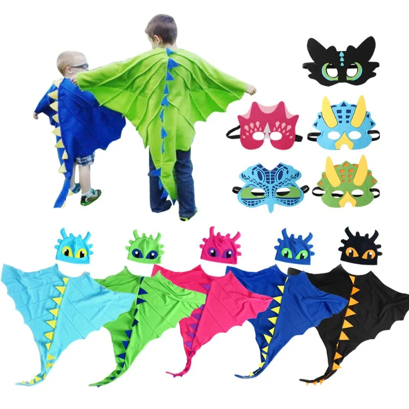 

Anime Dragon Cosplay Costume Night Fury Cos Outfits Children's Day Stage Performance Carnival Party Cloak Hat Mask Full Set Kids