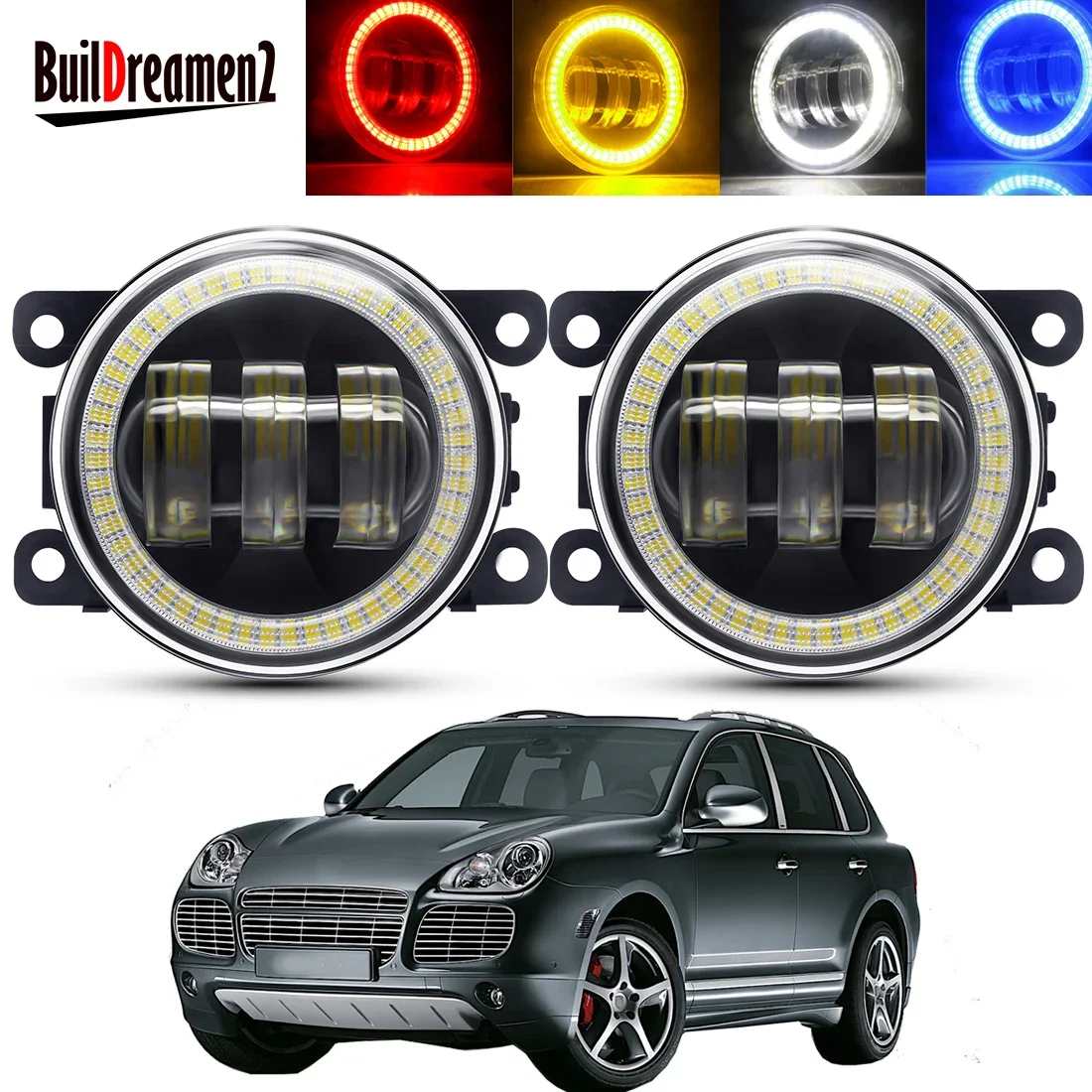 

2 X противотуманные фары в сборе для Porsche Cayenne 955 2002-2015, автомобильные светодиодные линзы, дневные ходовые огни «ангельский глаз» DRL 30 Вт 6000LM 12 В