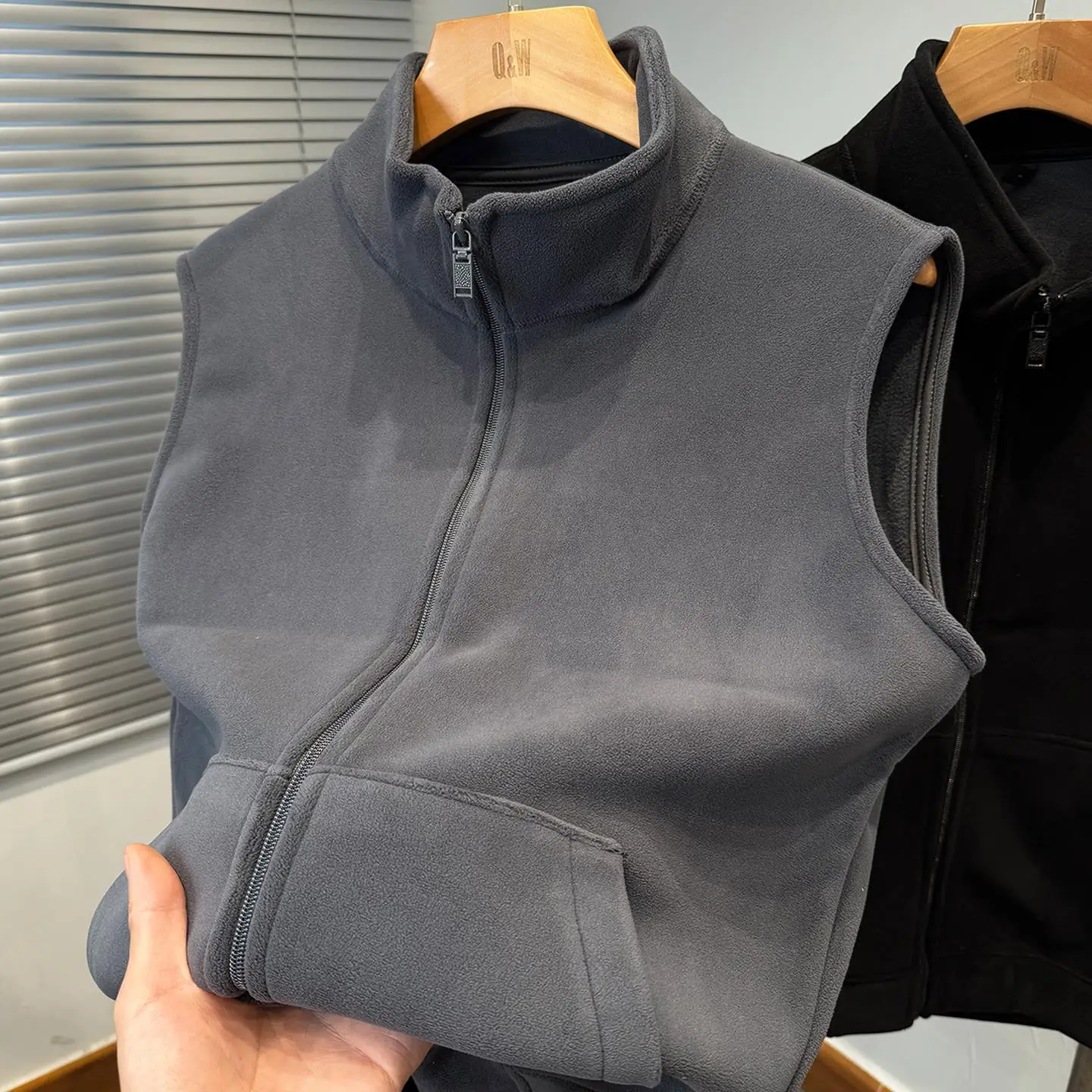 Men's Autumn Winter Zipper Stand Collar Double Sided Fleece Vest Warm Outerwear Sleeveless Working Jacket Casual Loose Fit