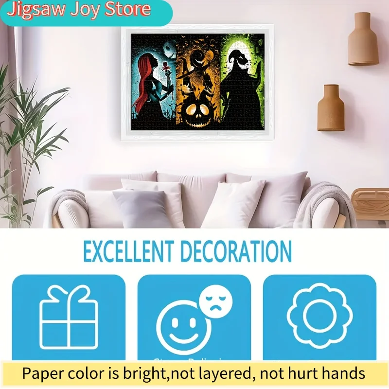 Puzzle 1000 elementów Postacie z kreskówek Miasteczko Halloween Jack i Sally Potwór Puzzle do zawieszenia na ścianie Gra dla dorosłych Prezent dla rodziny