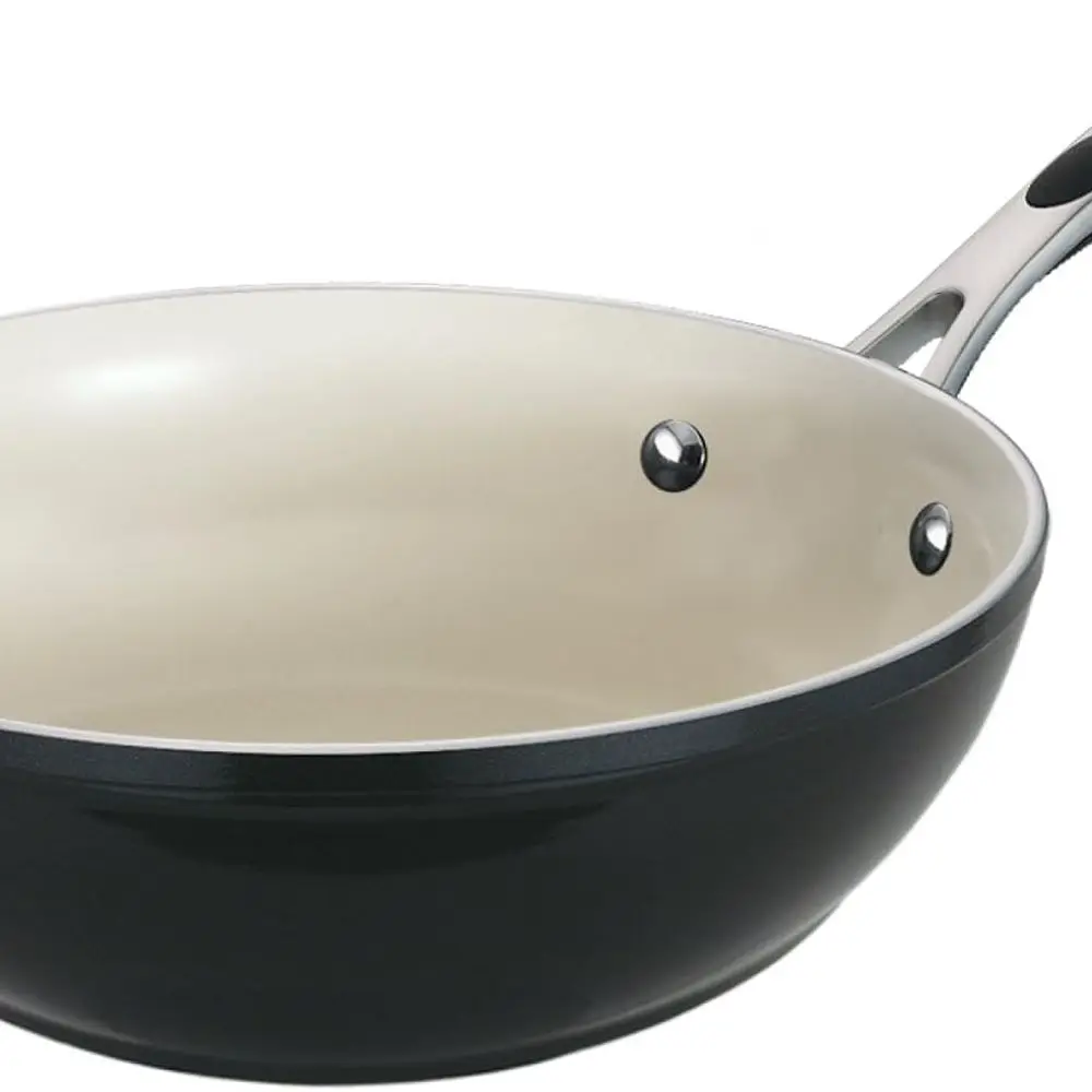 

11-Inch Metallic Black Ceramic Wok with Non-Stick Surface, Oven Safe, Ideal for Stir Frying