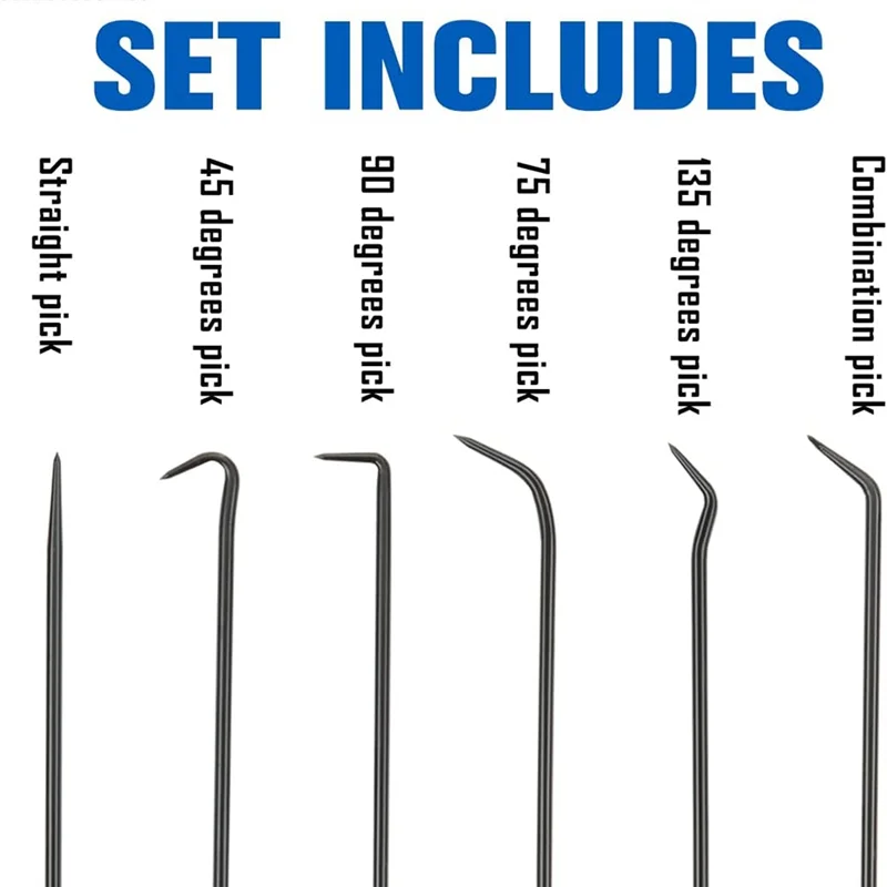 Extra Long Precision Hook And Pick Set, 6-Piece Set, Chrome Vanadium Steel Shaft, For Remove Hoses And Gaskets-ABGL