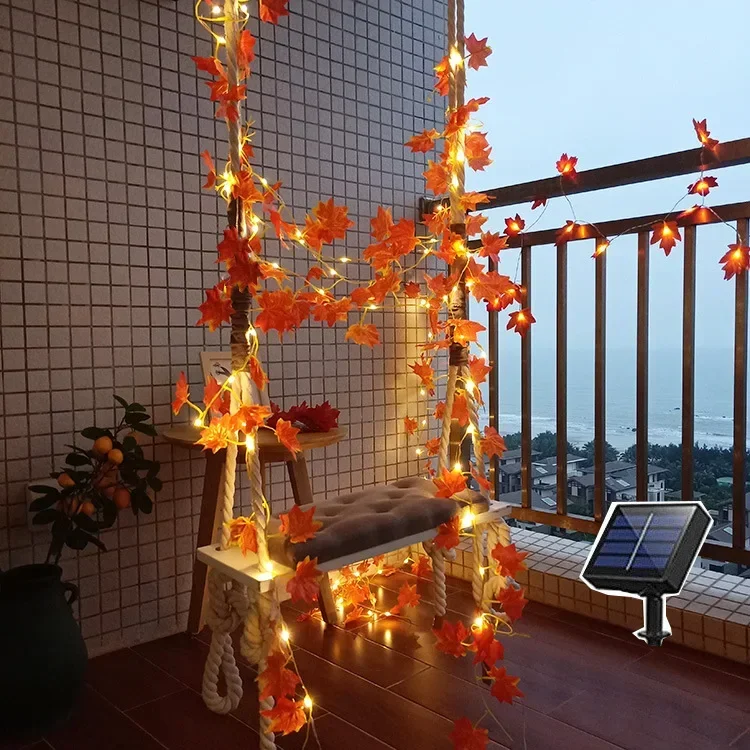 10M Solar Artificial Autumn Maple Leaves Garland Led Fairy Light for Christmas Decoration Thanksgiving Party DIY Decor Halloween