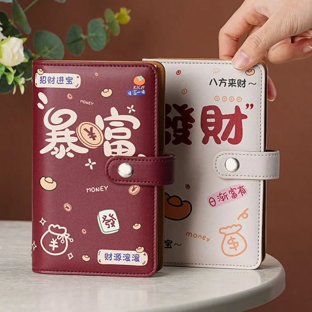 PU Leather Saving Money Binder Refillable Portable Cash Budget Binder Handbook Storage Wallet Account Book Stainless Ring Binder