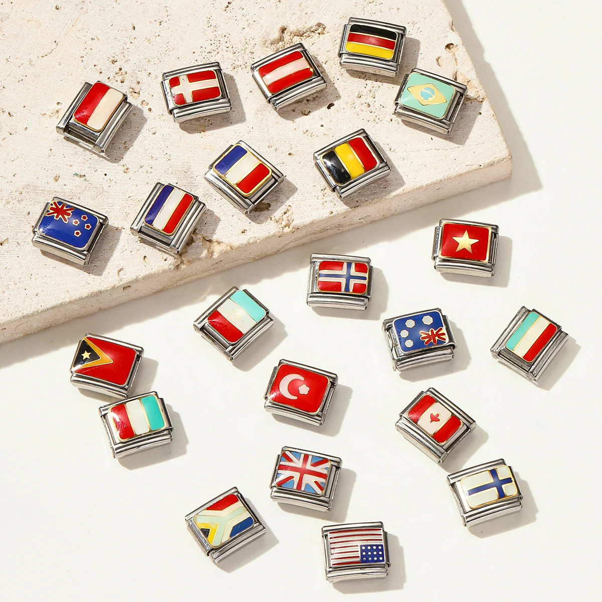 5pcs/lot The USA United Kingdom France National Flag Italian Charm Links Fit 9mm Stainless Steel Bracelets For Woman DIY Jewelry