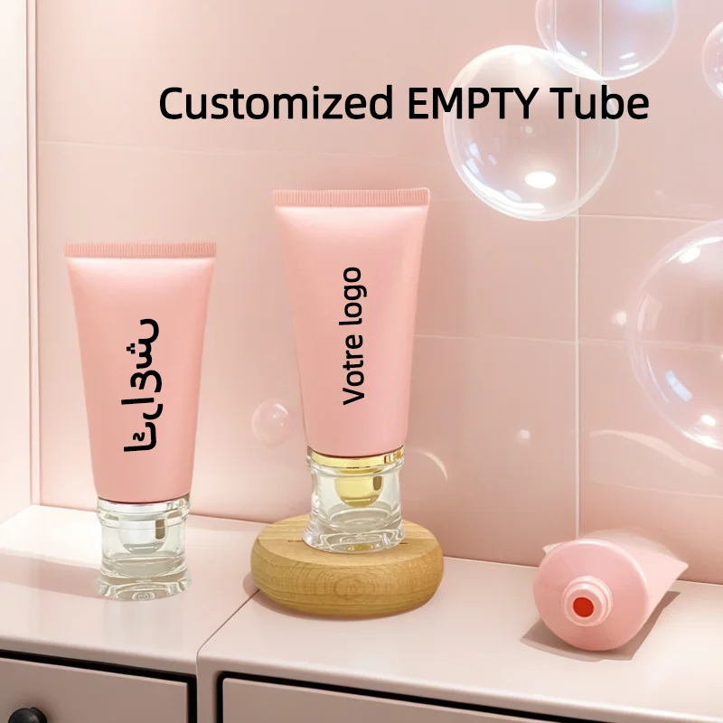 

【Логотип на заказ】50 шт., 50 мл, матовые розовые шланги с наклейками, упаковочные материалы для макияжа, золотые и серебряные чехлы на пояс