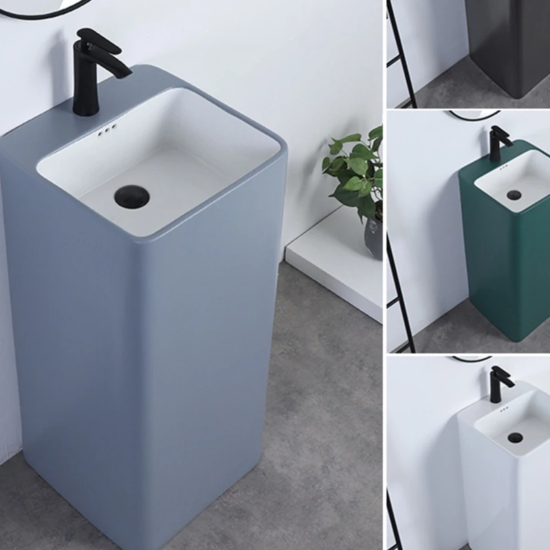 حوض غسيل بسيط من قطعة واحدة من الأرض إلى السقف من السيراميك حوض غسيل شرفة الحمام فناء شقة صغيرة مغسلة منزلية #1