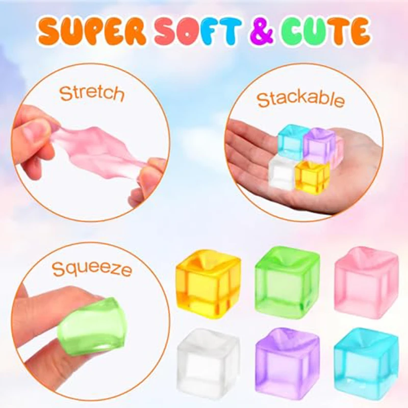 

10/30/50Pcs Mini 2.3cm Ice Cube Mochi Squishy Squeeze Toys, Square Sensory Stress Relief Balls Summer Party Favor Gifts for Kids Adults