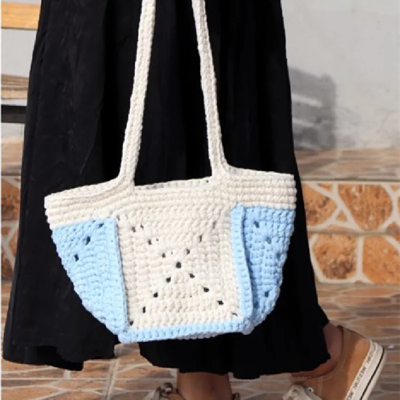 Handmade woven grandmother grid women\'s shoulder bag, casual shopping bag, handbag, simple, fashionable, beautiful, and generous