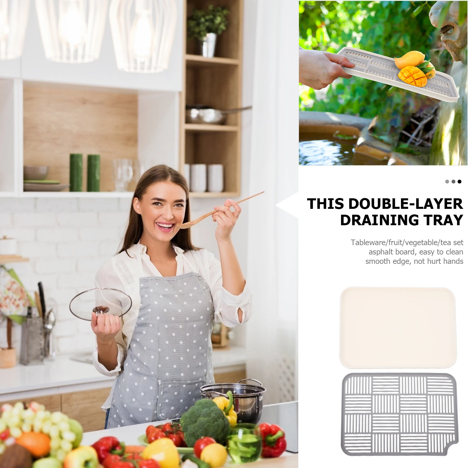 2pcs Double Layer Draining Tray Kitchen Use Household Bowls Cups Storage Rack Plastic Tableware Plate Hollowed-Out Design