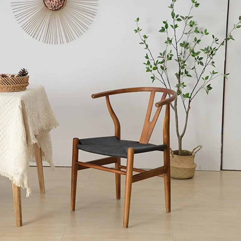 Dining Chair Nordic Real Wood Rope Knitting Study Bedroom Office Western Restaurant Back Lounge B & B Kitchen Chair