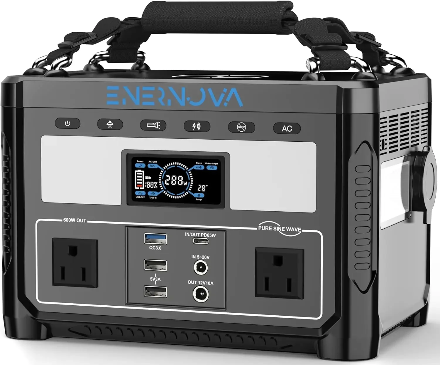 

Enernova Portable Power Station ETA 600W, 288Wh Backup LiFePO4 Battery, 50Min Fast Charging, 2 Up to 600W AC Outlets, Outdoo