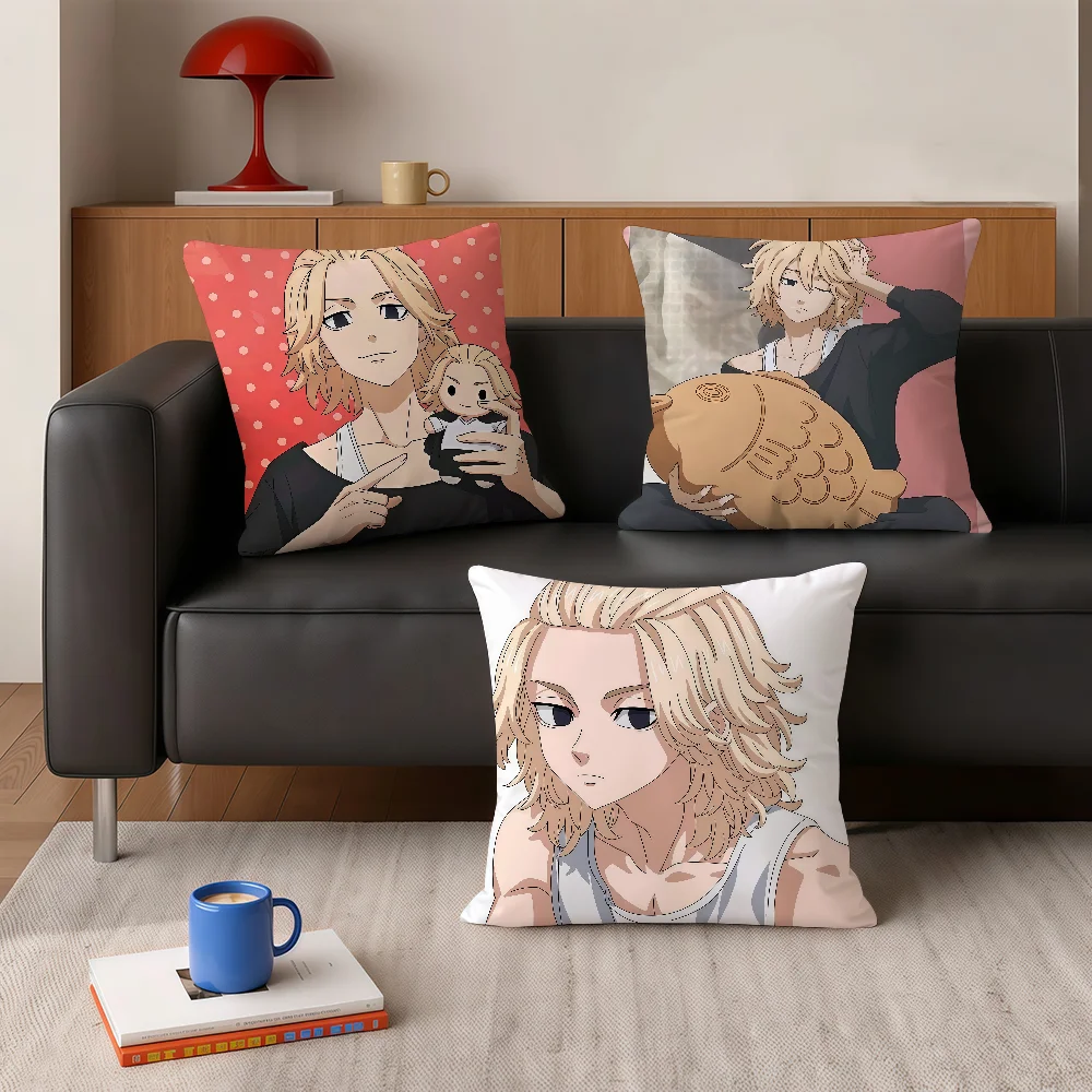 Anime T-tokyo R-revengers Mikey Pillow Case Square Bedroom Headboard Sofa Living Room Backrest Cushion Nap Pillow