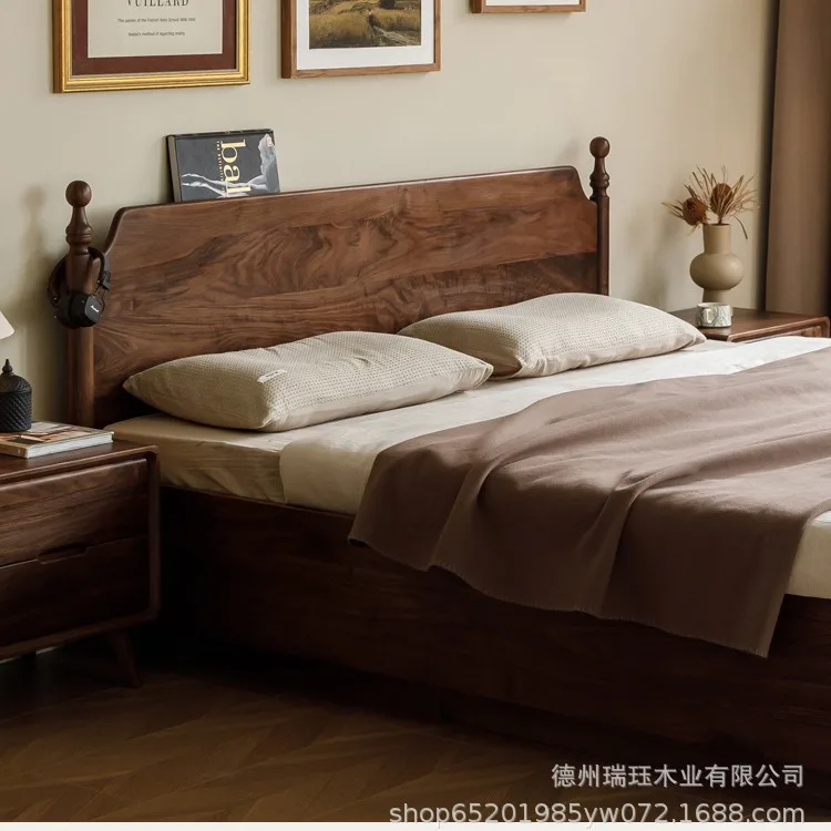 Black walnut all solid wood high box bed cherry wood 1.5 meters 1.8 air pressure suspended storage master bed