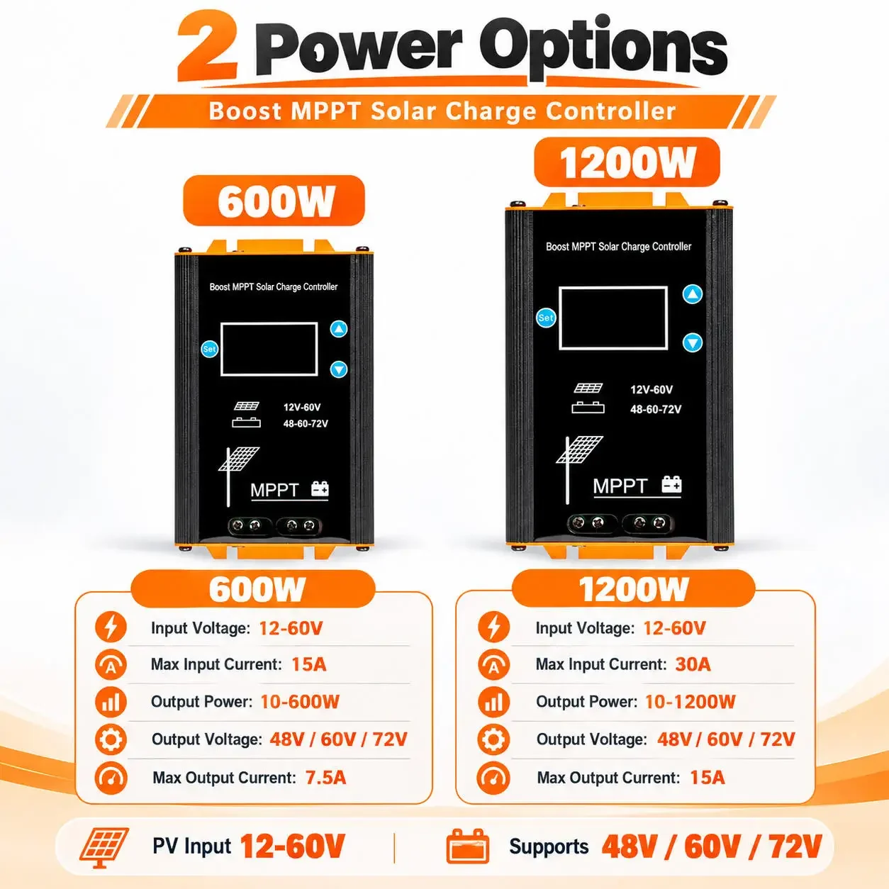 600W 1200W Boost MPPT Solar Charge Controller DC-DC Step-up Converter 12-60V PV Input 48V 60V 72V Battery Charger