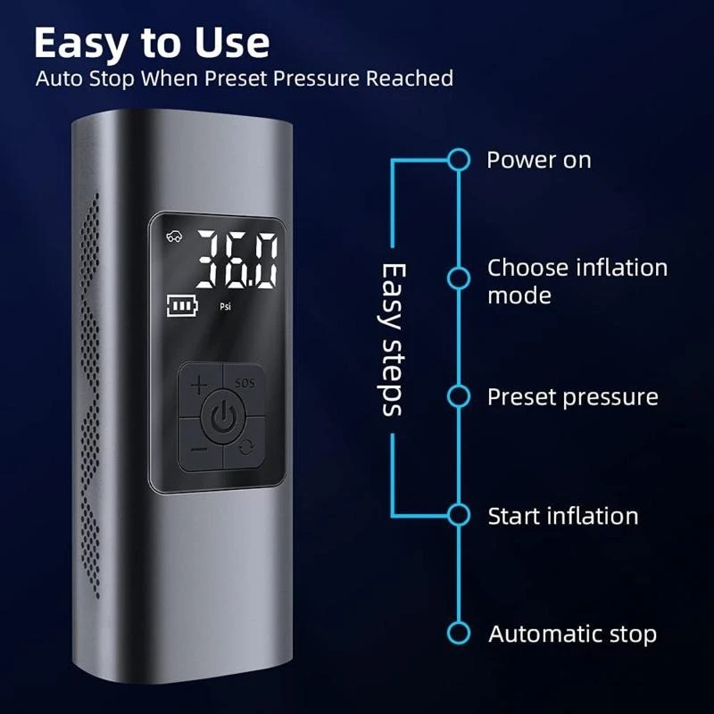 547C Portable Air Compressor Electric Car Pump Automatic Motorcycle Tire Inflator Digital Pressure Gauge Detect with LED Lamp