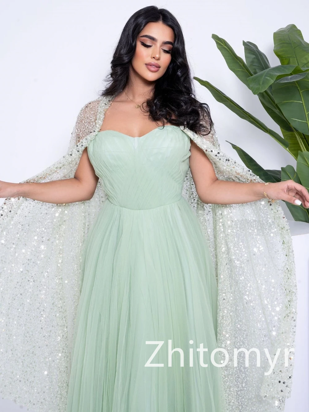 Sparkle Exquisite Sweetheart A-line Prom Dresses Tulle Paillette / Sequins Bolero Organza Draped Floor length فساتين vestidos