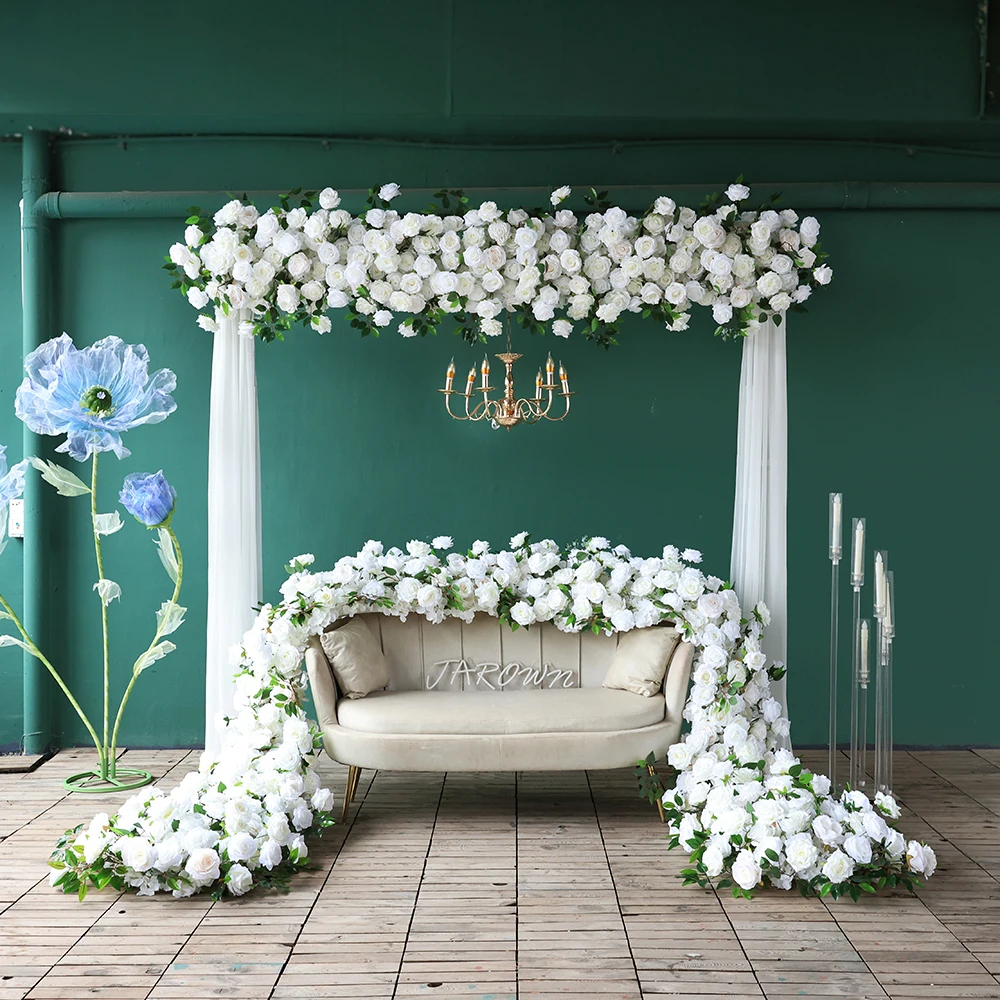 

Wedding Backdrop Decoration Artificial White Rose Flower Arrangement Sofa Flowers Row Event Party Decor Props L8.2x2.2x1.6ft