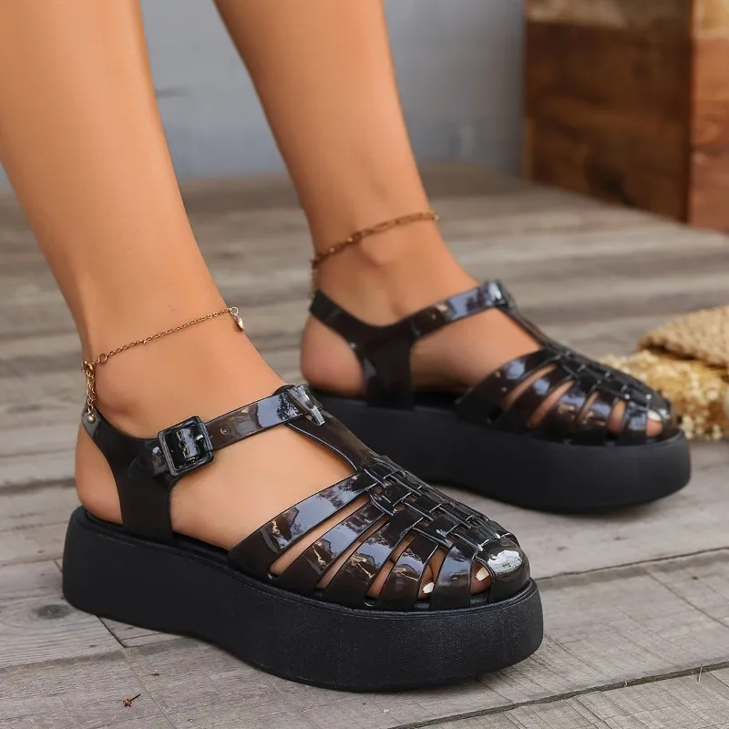 Summer Beach Sandals Shoes Women Toe Closed Fashion Jelly Sandals Rome Shoes Soft Pvc Material Women Summer Rome Sandals Shoes