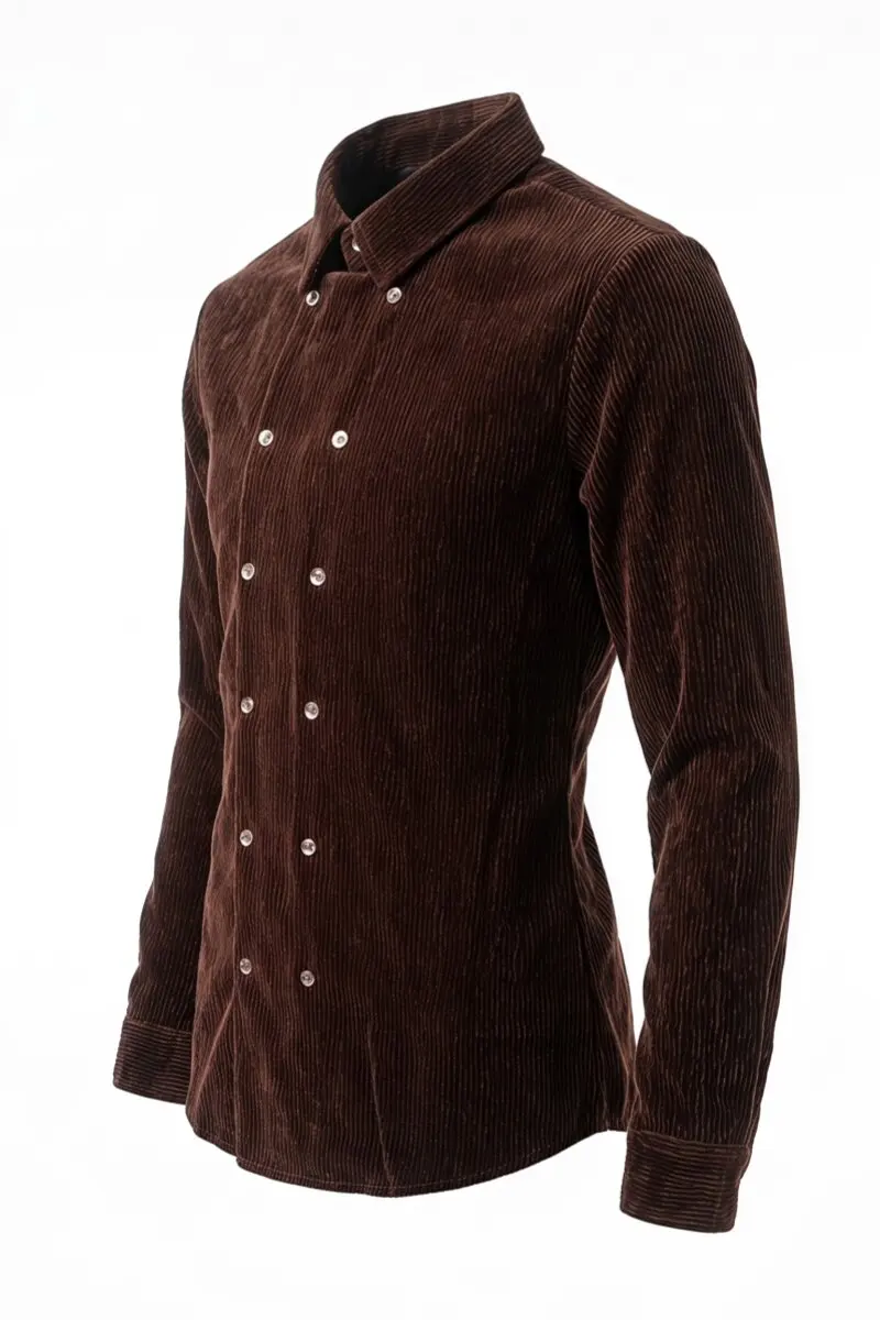 Men's Retro Double-Breasted Slim Fit Shirt – Premium Textured Fabric, Minimalist Gentleman Style for Smart Casual