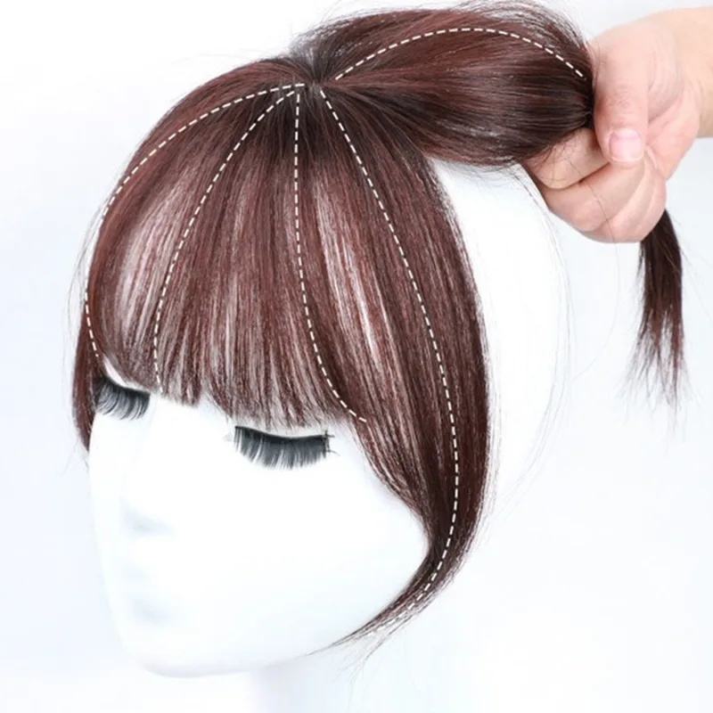 Brown Black Clip On Bangs Hair Extensions Fake Synthetic Hair Wispy Bangs Hair Clip Fringe With Temples Hairpieces Curved Bangs