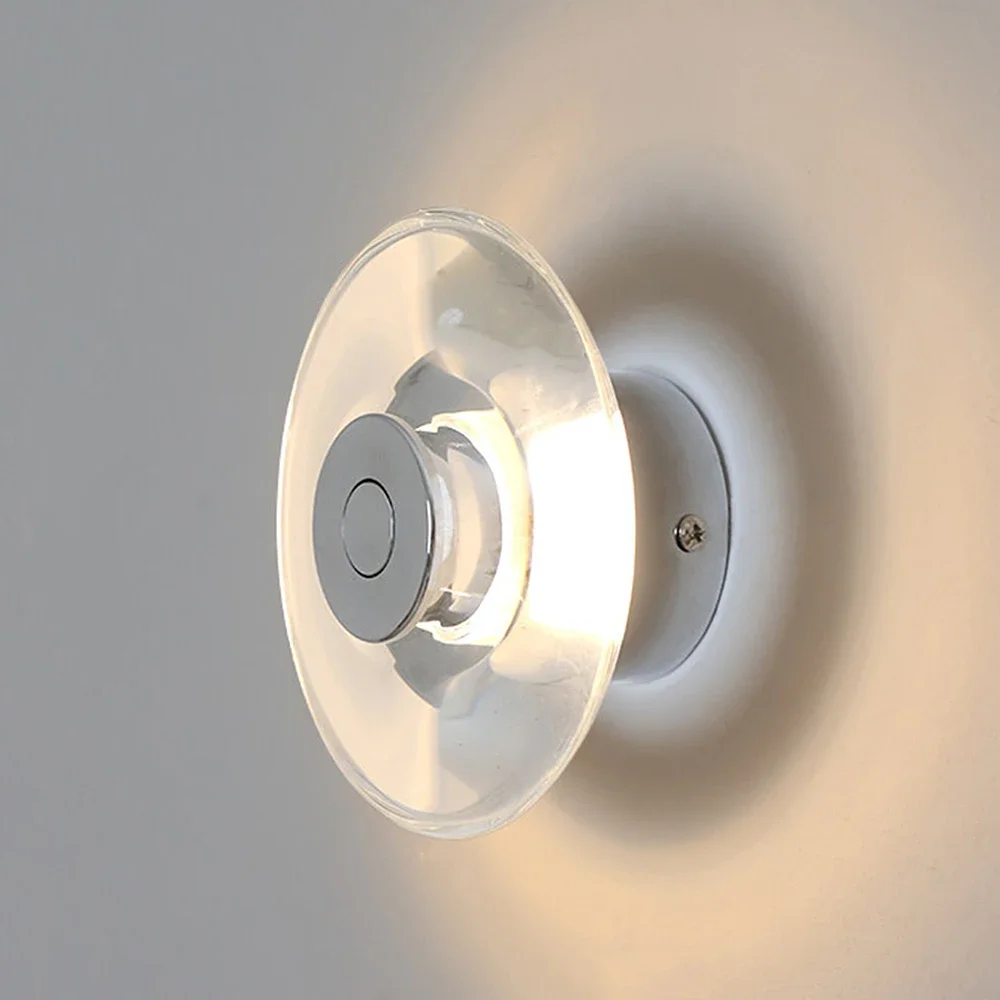 TechHPItalian Minimalist Bedroom Bedside Round Shaped Crystal Wall Lamp Modern Corridor Aisle Mirror