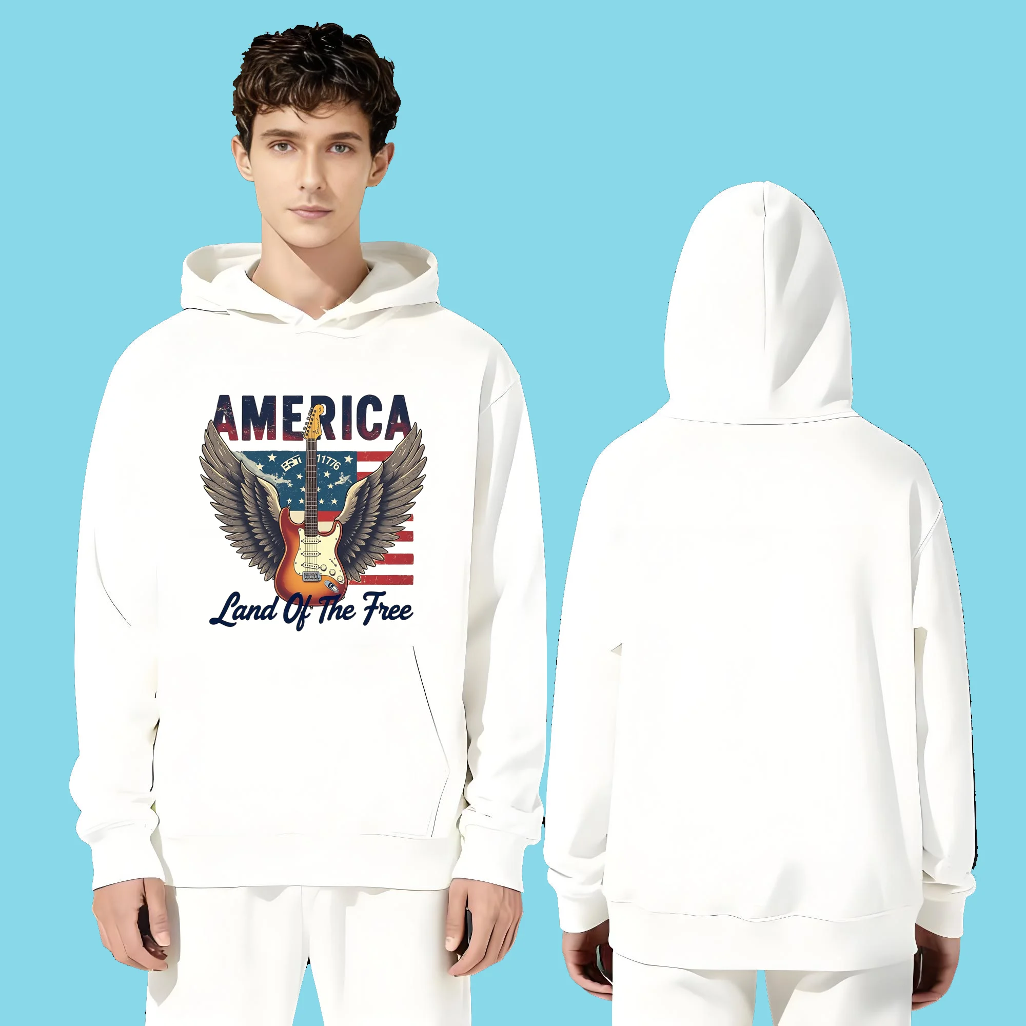

The latest casual fashion 330-gram heavyweight hoodie for men and women in 2025featuring wing prints with national flag elements