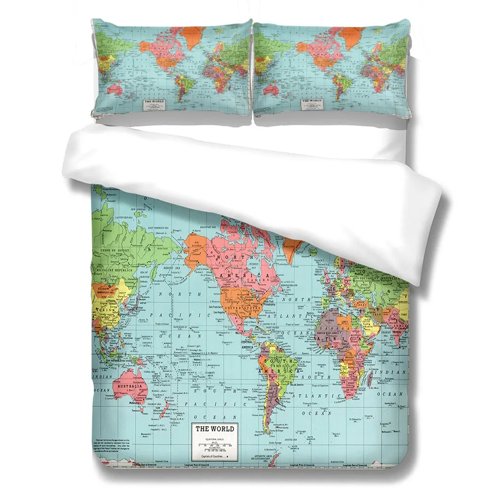 World Nautical Map Duvet Cover Set King Queen Double Full Twin Single Size Bed Linen Set