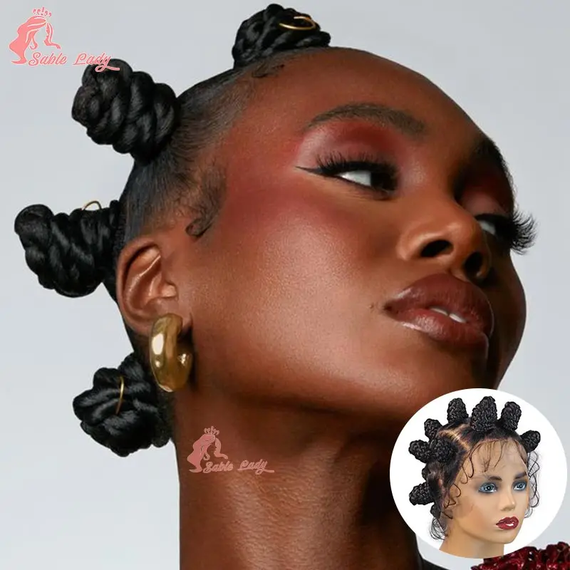 

Synthetic Bantu Knot Braided Wigs Cornrow Jumbo Braided Wigs Full Lace Frontal Wig Knotless Box Braiding Wig For Black Women