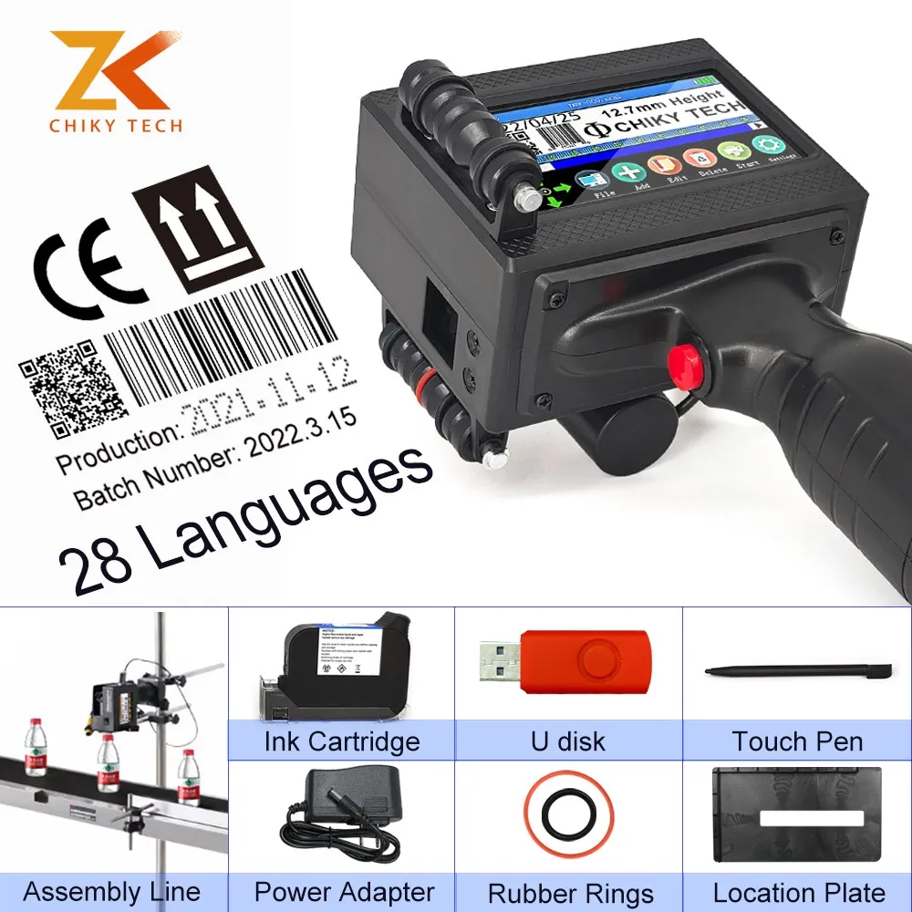 

CHIKY12.7mm CHIKY Fast Dry Smart Handheld Inkjet Printer Thermal TIJ Expiry Date Coding No Encrypted With 28 Language