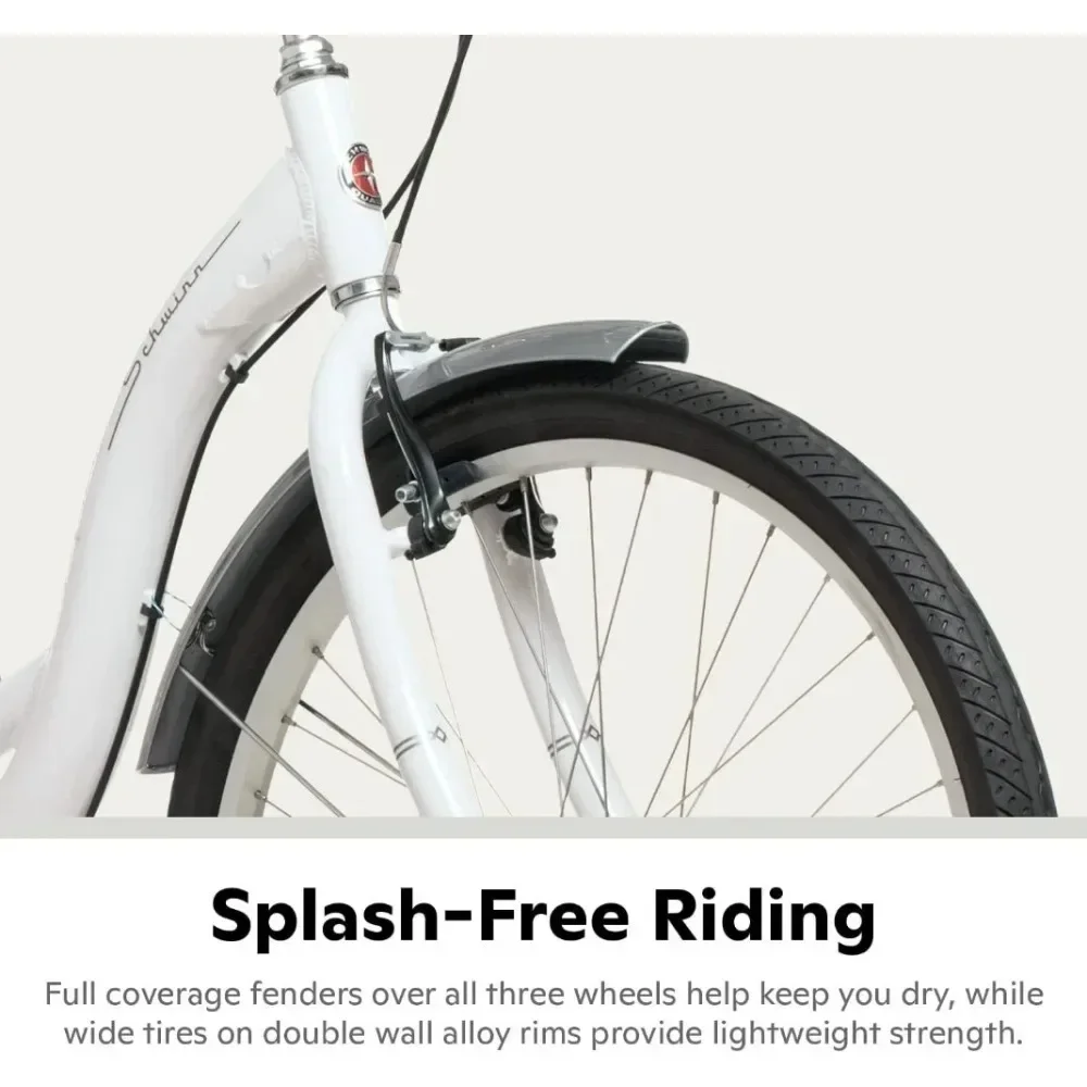 Tt لدراجة ثلاثية العجلات للبالغين من ميريديان، و3 عجلات مقاس 24 و26 بوصة، وإطار منخفض الخطوة، ومقعد كروزر كبير، وسلة خلفية قابلة للطي #5