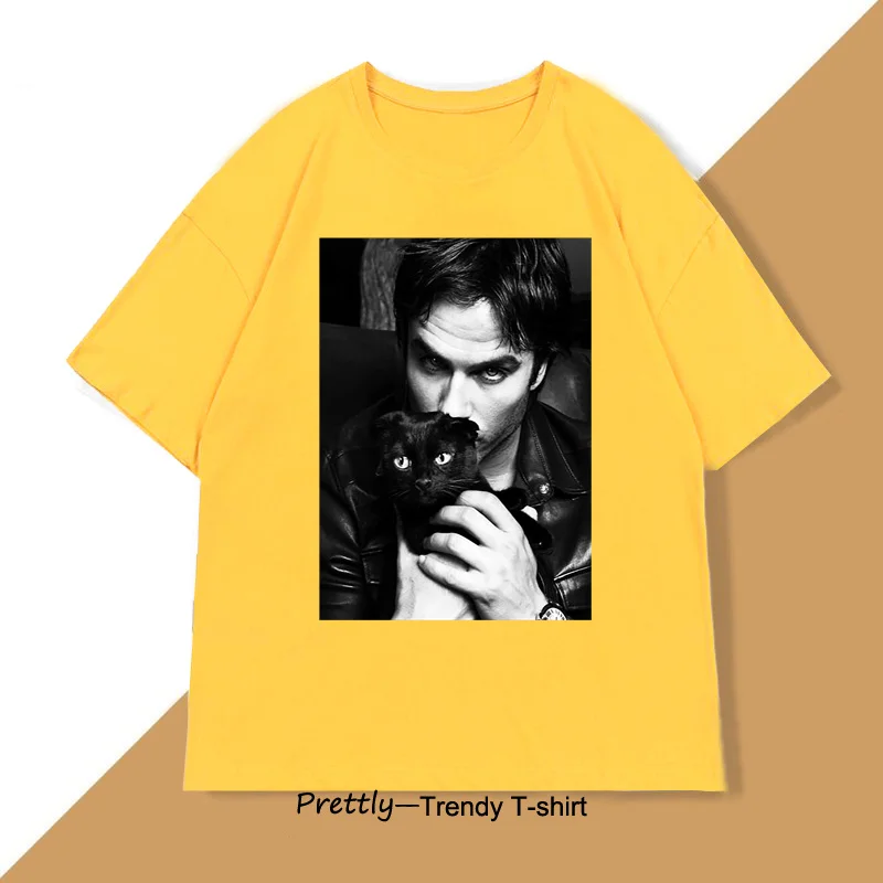 Damon Salvatore TV Drama Cat Graphic Tshirt for Men Women Clothes Retro Gothic T Shirt Male Tops Tees Short Sleeve T-Shirt