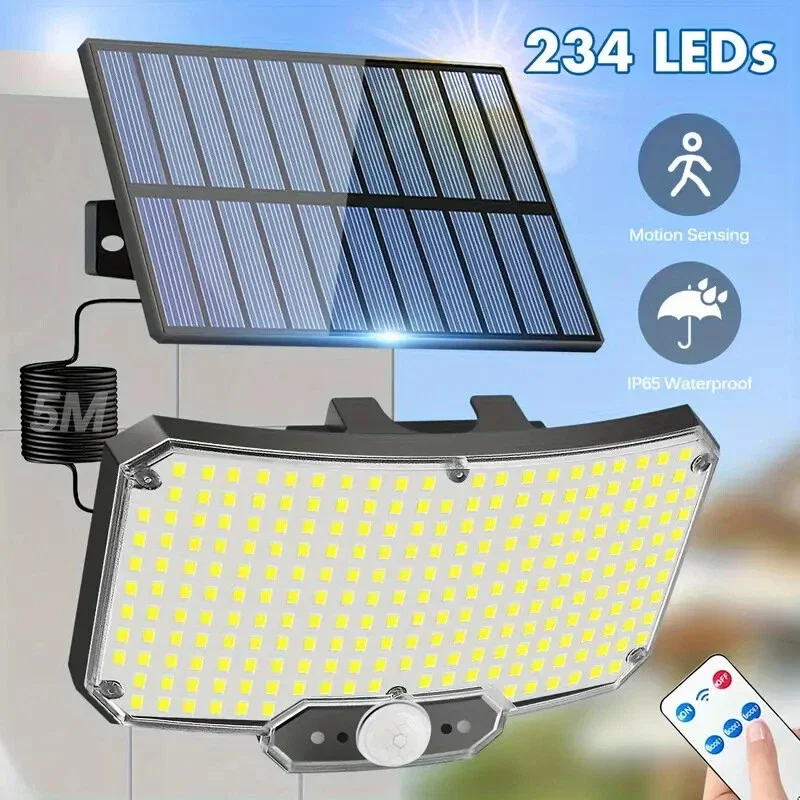 Solar Flood Lights 234LED Outdoor 3 Modes Motion Sensor Wall Lamp with Remote IP65 Waterproof for Garden Pathway Driveway Porch