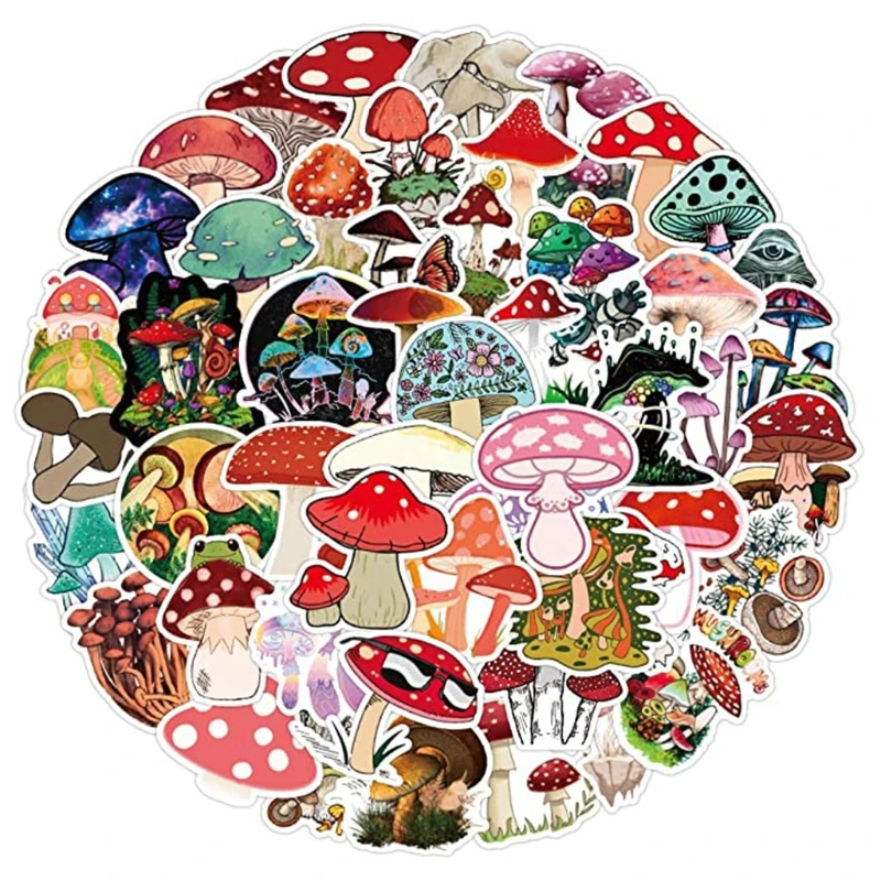 50pcs Mushroom Stickers for Water Bottle,Vinyl Waterproof Stickers Decals Dropship