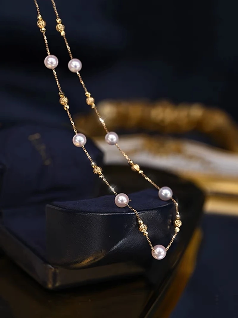 

Ожерелье с подвеской из настоящего золота 18 карат с натуральным пресноводным жемчугом для женщин, модный бутик ювелирных изделий AU750, подарок DC1029