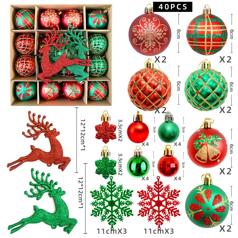 40pcs ornamenti per palline di natale palline d'oro rosso decorazione per albero di natale per la casa 2025 Navidad Noel ciondolo per feste di natale di capodanno