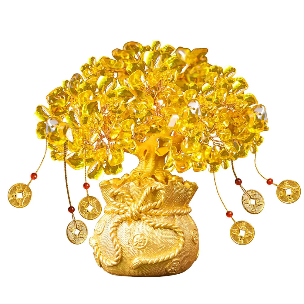 

Chinese Money Tree Statue Golden Bonsai Decoration For Home Office Desk Tabletop Resin Craft Fortune Tree Decor Luck