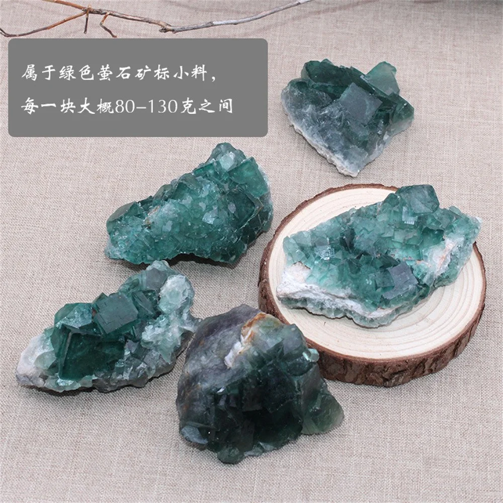 Natural green fluorite raw stone decoration specimen stone crystal cluster mine mark cube science teaching