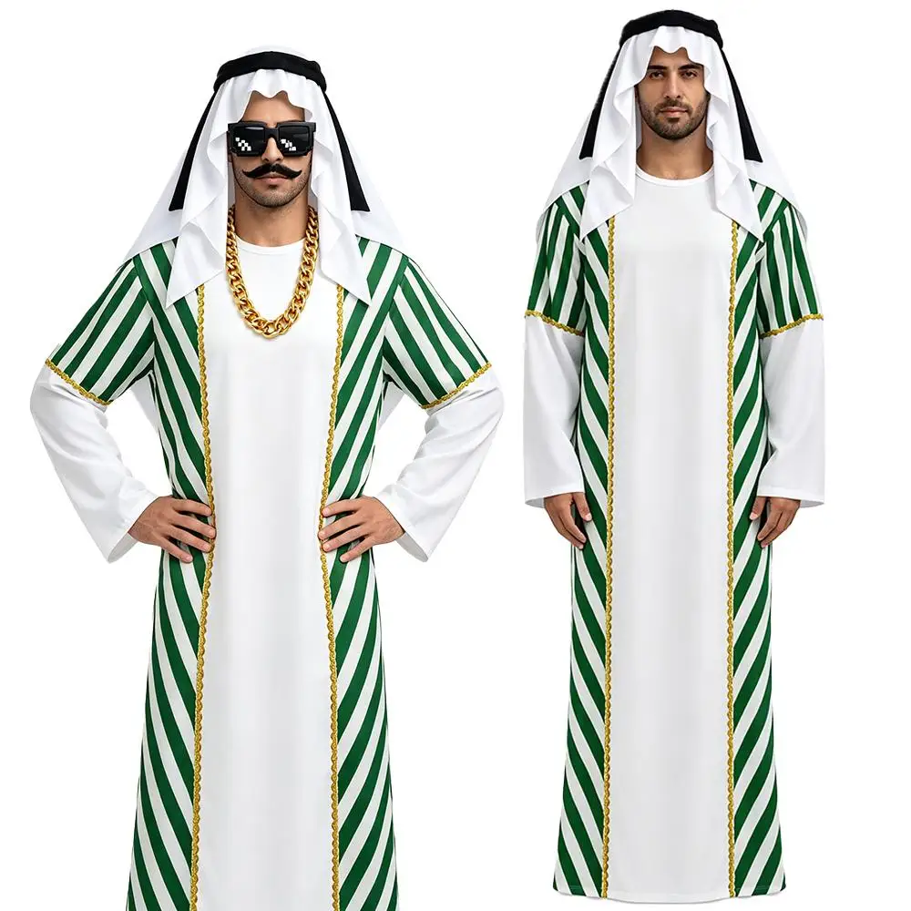 Men's Middle Eastern Costumes Arabic Robe Costume Set Muslim Robe Party Masquerade Balls Stage Performance and Halloween Costume
