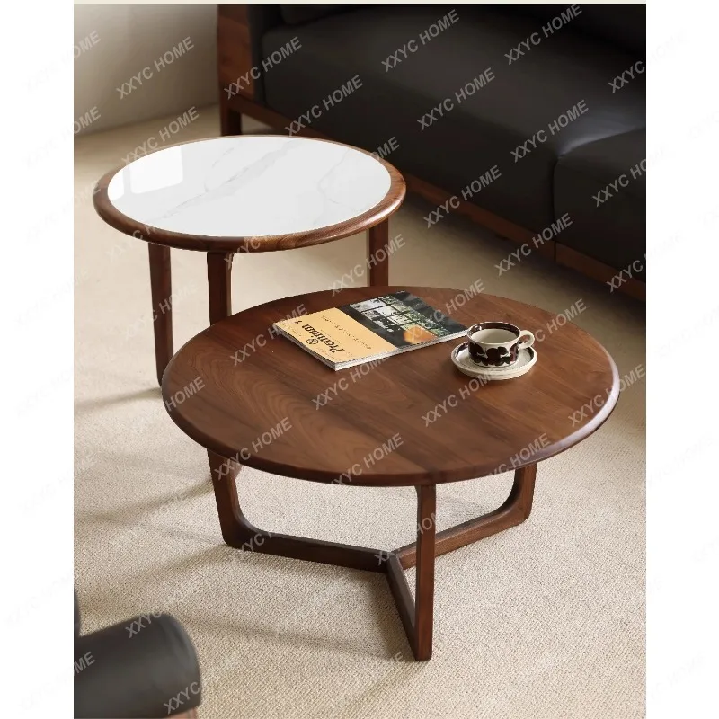 XX coffee table  black walnut edge corner table simple living room furniture solid wood slate round table combination